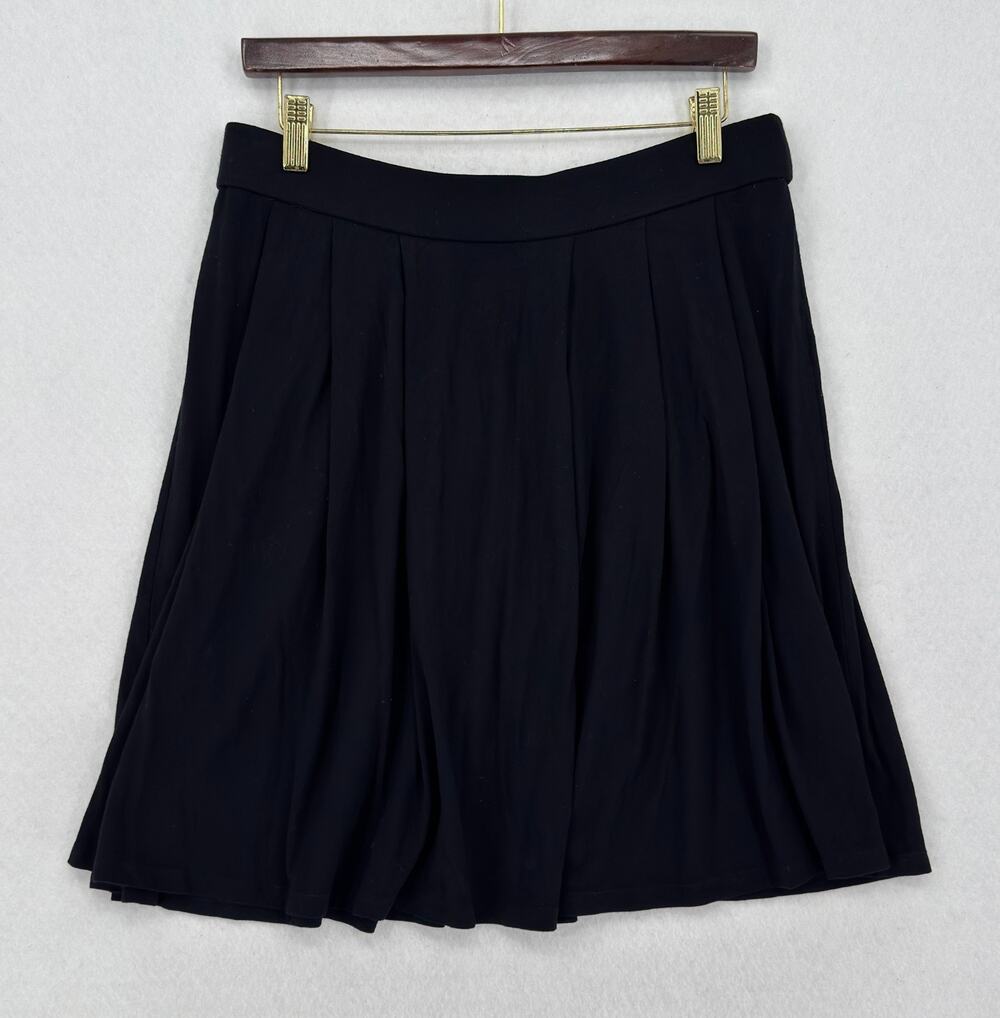 ⁠Eileen Fisher Black Stretch Jersey Short Pleated Swing Skirt Sz M